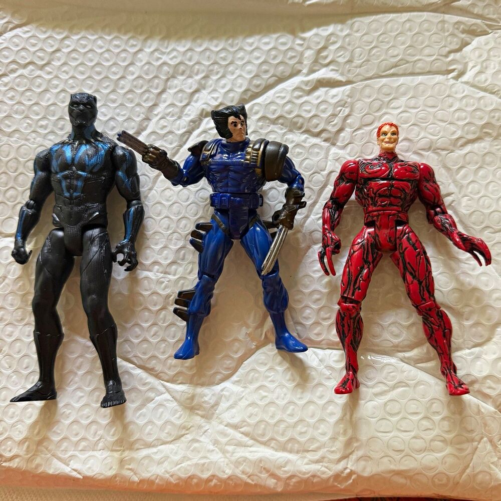 Marvel Black Panther Wolverine Carnage Action Figure Lot 3, 5.5in-6in